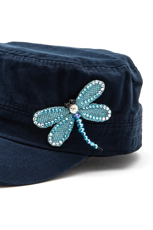 3D Dragonfly Beaded Statement Cadet Hat