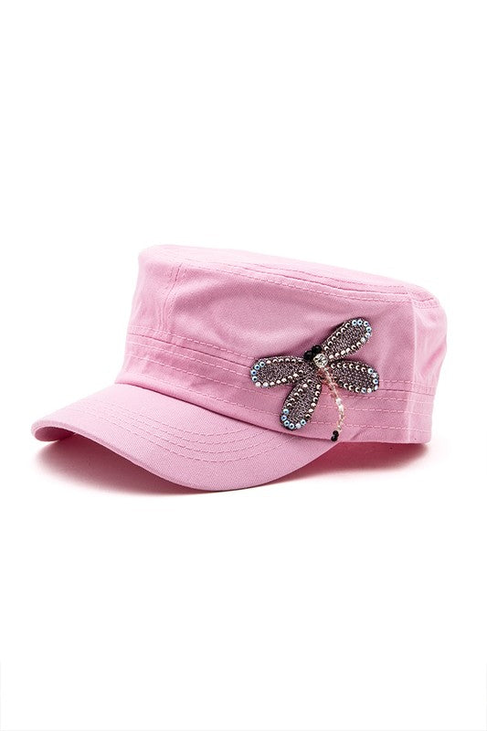 3D Dragonfly Beaded Statement Cadet Hat