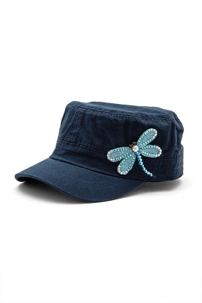 3D Dragonfly Beaded Statement Cadet Hat