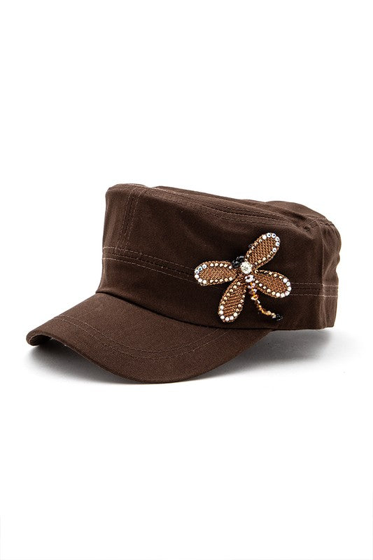 3D Dragonfly Beaded Statement Cadet Hat