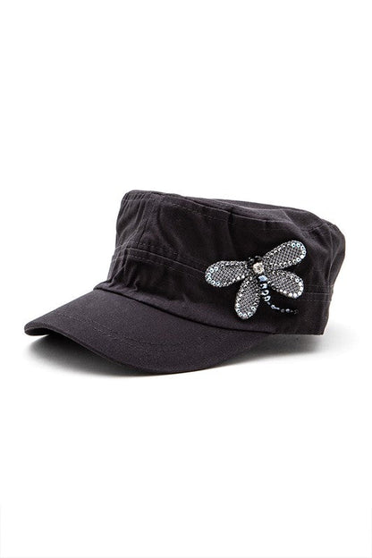 3D Dragonfly Beaded Statement Cadet Hat