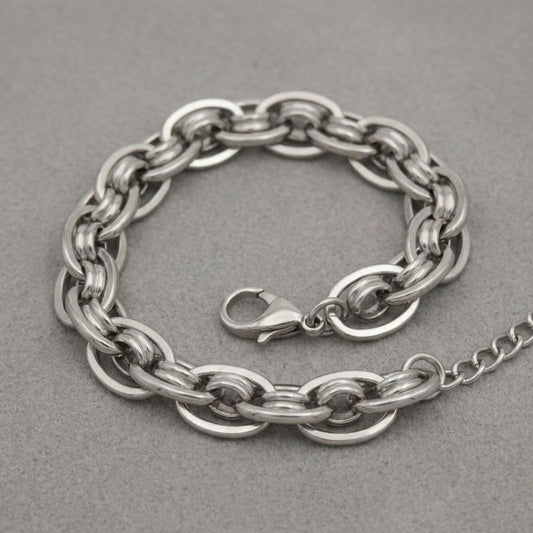 8mm Silver Stainless Steel Handmade Chain Bracelet